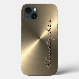 Personalised Metallic titanium Gold Radial Texture iPhone 13 Case