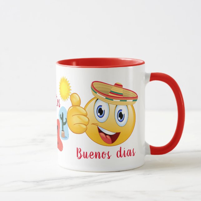 Personalised Mexican Emoji in Sombrero with Cacti Mug (Right)