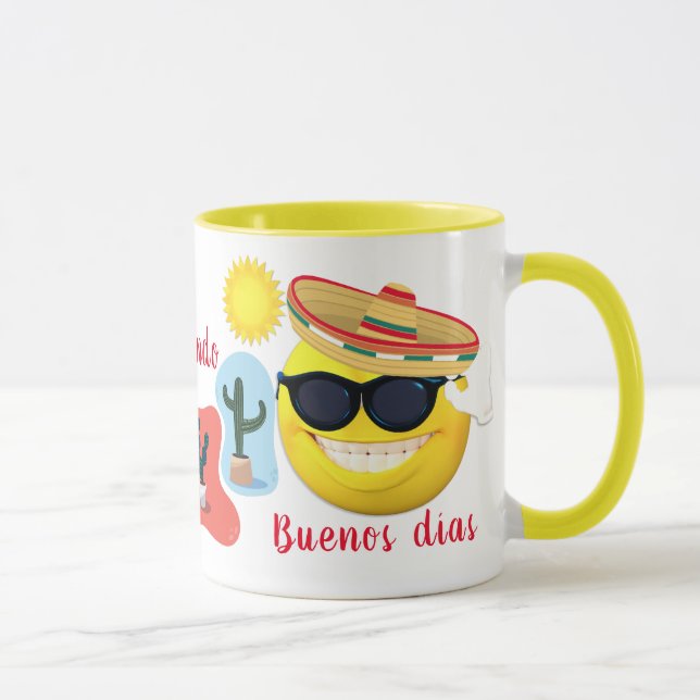 Personalised  Mexican Emoji in Sombrero with Cacti Mug (Right)