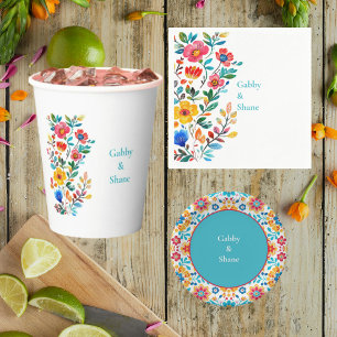 Personalised Mexican Floral Couples Shower Paper Cups
