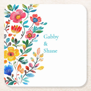 Personalised Mexican Floral  Square Paper Coaster