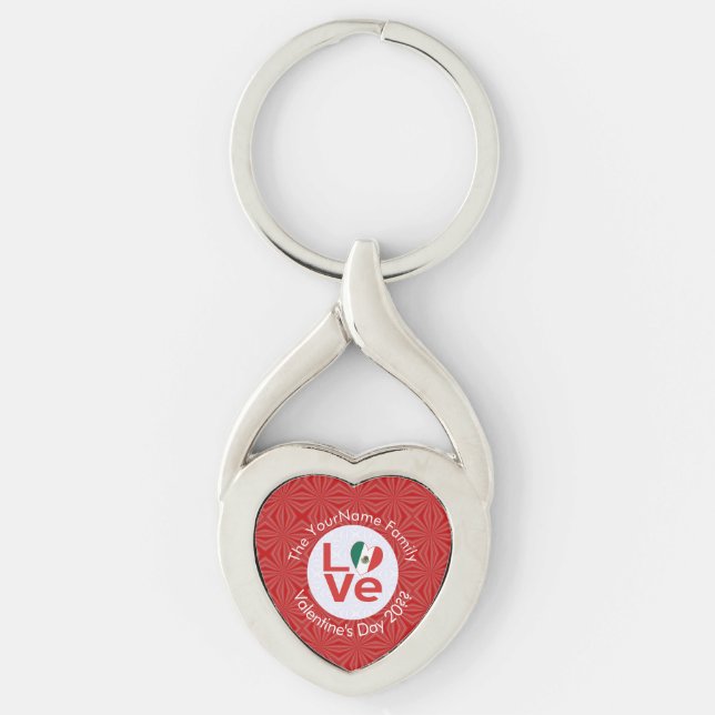 Personalised Mexican Red LOVE Flag Key Ring (Front)