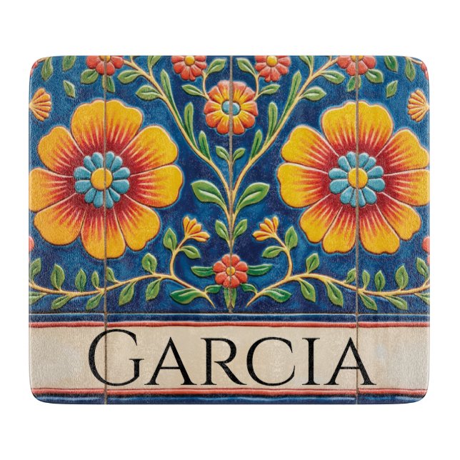 Personalised Mexican Tile Glass Cutting Board (Front)
