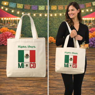 Personalised Mexico Flag Design Large Tote Bag