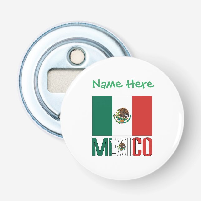 Personalised Mexico Flag Name Design Round Bottle Opener (Front)