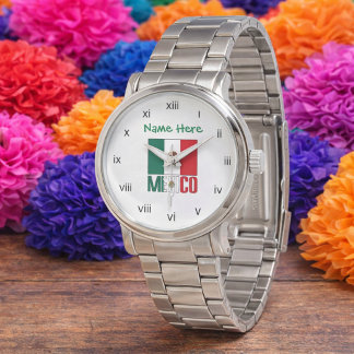 Personalised Mexico Flag Roman Numeral Men's Watch