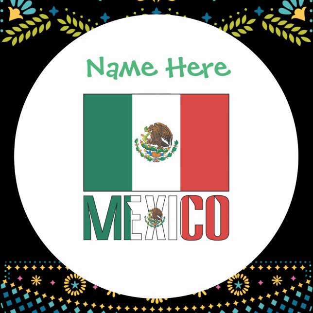 Personalised Mexico Flag Round Classic Round Sticker (Creator Uploaded)