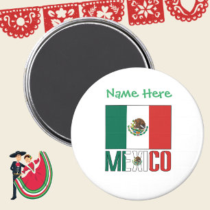 Personalised Mexico Flag Round Magnet