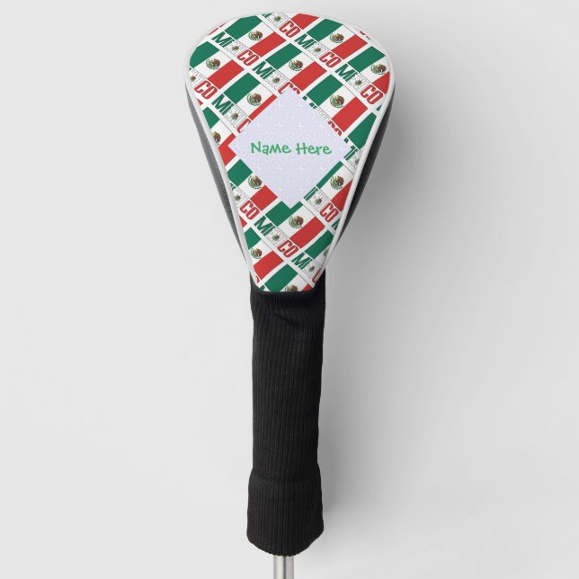 Personalised Mexico Flag Tiled Golf Head Cover (Front)