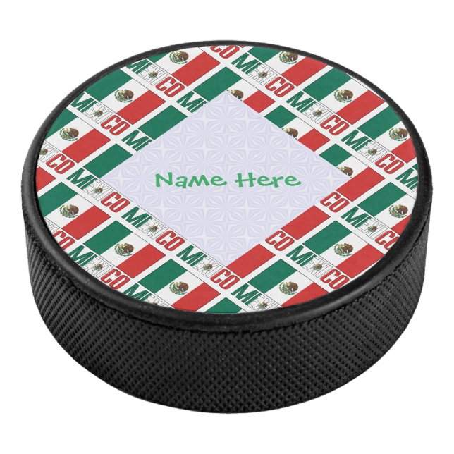 Personalised Mexico Flag Tiled Hockey Puck (3/4)