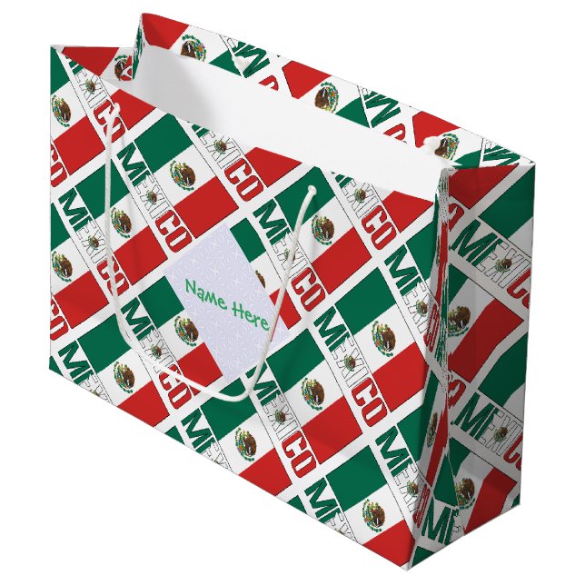 Personalised Mexico Flag Tiled Large Gift Bag (Front Angled)