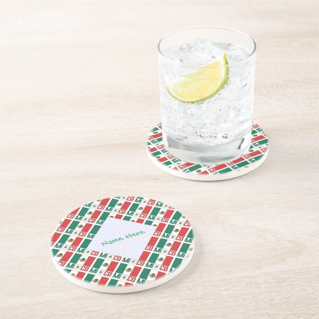 Personalised Mexico Flag Tiled Round Coaster (Side)