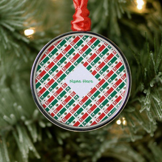 Personalised Mexico Flag Tiled Round Metal Ornament (Tree)