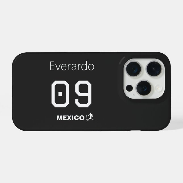 Personalised Mexico Soccer Goal Black Jersey iPhone Case (Back Horizontal)