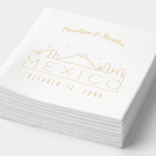 Personalised Mexico Wedding Napkins Gold Foil