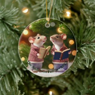 Personalised mice singing a carol ceramic ornament