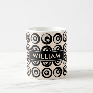 Personalised Mid Century Black And Cream Circles Coffee Mug