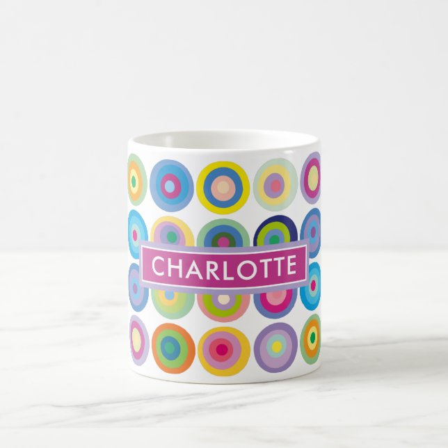 Personalised Mid Century Colourful Circles Pattern Coffee Mug (Center)