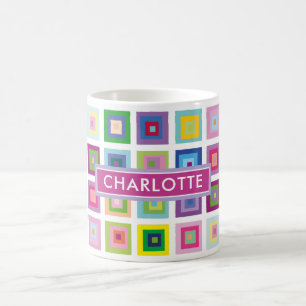 Personalised Mid Century Colourful Squares Pattern Coffee Mug