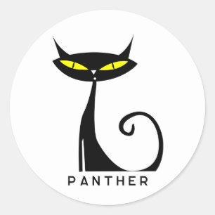 Personalised Mid Century Modern Atomic Black Cat Classic Round Sticker