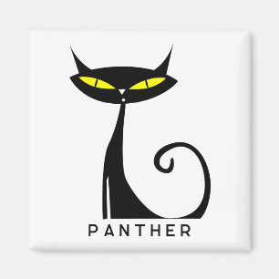 Personalised Mid Century Modern Atomic Black Cat Magnet