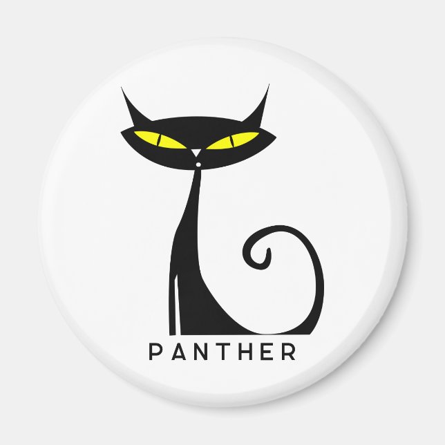 Personalised Mid Century Modern Atomic Black Cat Magnet (Front)