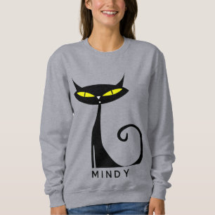 Personalised Mid Century Modern Atomic Black Cat Sweatshirt