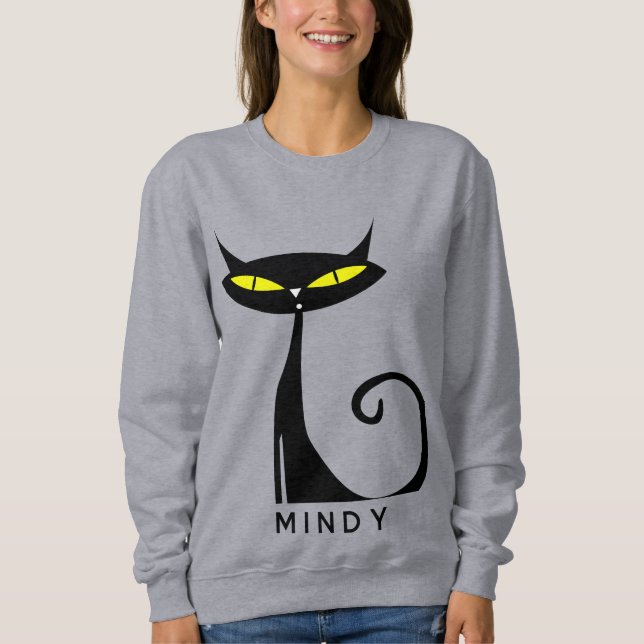 Personalised Mid Century Modern Atomic Black Cat Sweatshirt (Front)