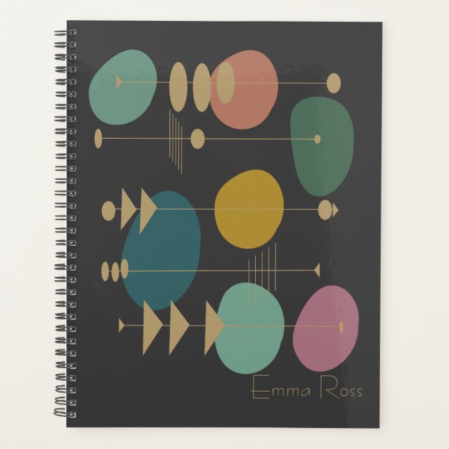 Personalised Mid-Century Modern Geometric Grey Planner (Front)