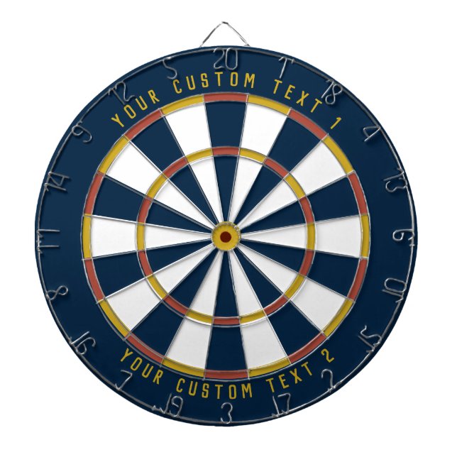 Personalised Mid-Century Mustard Yellow Red & Blue Dartboard (Front)