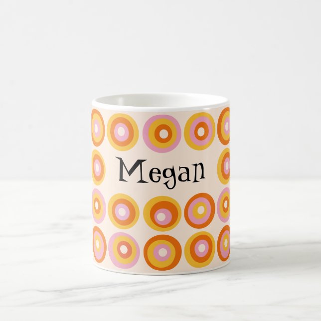 Personalised Mid Century Orange Circles Pattern Coffee Mug (Center)
