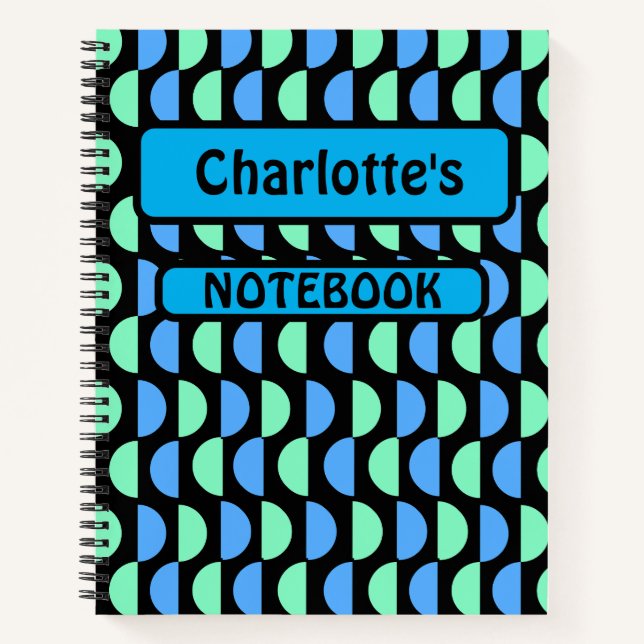Personalised Mid Modern Blue Green Notebook (Front)