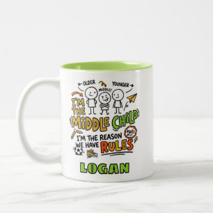 Personalised Middle Child Funny Kids Sibling Gift Two-Tone Coffee Mug