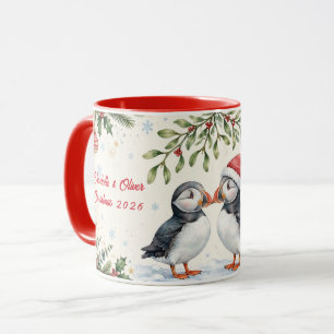 Personalised Milestone Christmas Together Puffins Mug