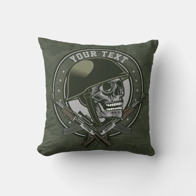 Personalised Military Camo Soldier Skull and Guns Cushion (Front)