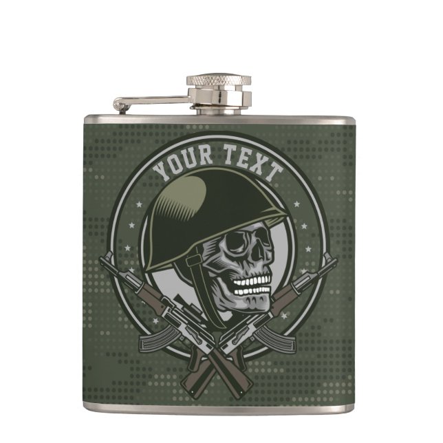 Personalised Military Camo Soldier Skull and Guns Hip Flask (Front)