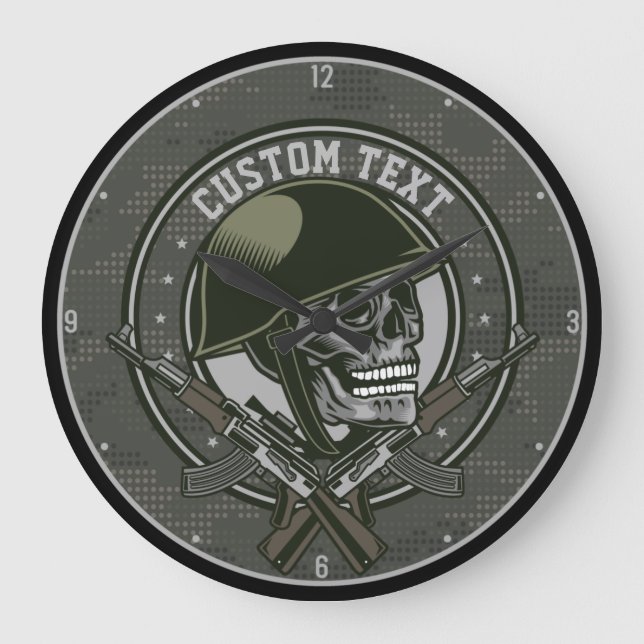 Personalised Military Camo Soldier Skull and Guns Large Clock (Front)
