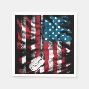 Personalised Military Soldier Dog Tag USA Flag Napkin