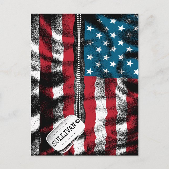Personalised Military Soldier Dog Tag USA Flag  Postcard (Front)