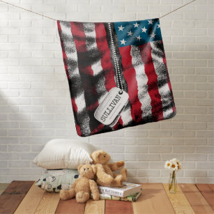 Personalised Military Soldier Dog Tags USA Flag Baby Blanket