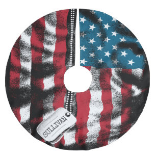 Personalised Military Soldier Dog Tags USA Flag Brushed Polyester Tree Skirt