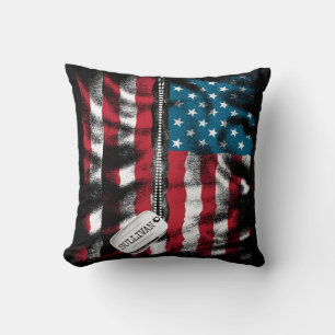 Personalised Military Soldier Dog Tags USA Flag Cushion