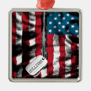 Personalised Military Soldier Dog Tags USA Flag  Metal Ornament
