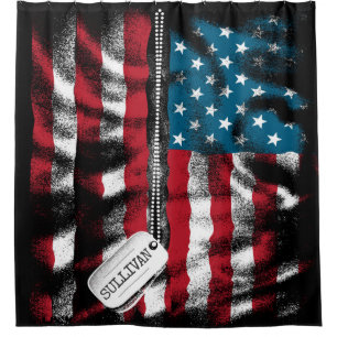 Personalised Military Soldier Dog Tags USA Flag Shower Curtain