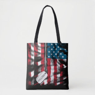 Personalised Military Soldier Dog Tags USA Flag Tote Bag
