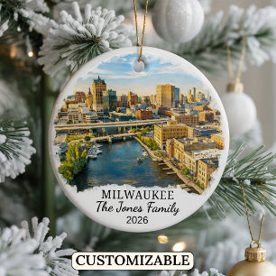 Personalised Milwaukee Ornament, Custom Wisconsin Ceramic Ornament
