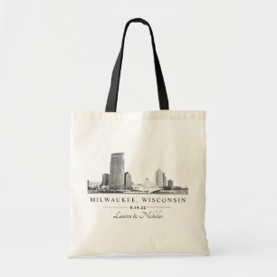Personalised Milwaukee Skyline Wedding Welcome Tote Bag