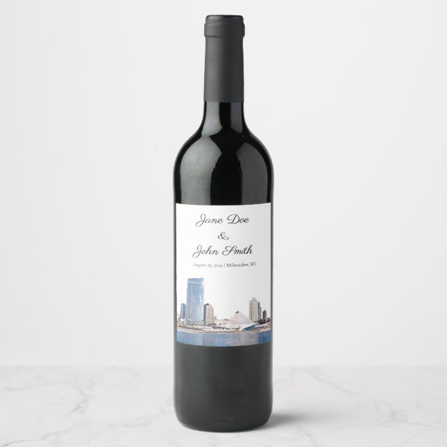 Personalised Milwaukee Skyline Wine Label (Front)
