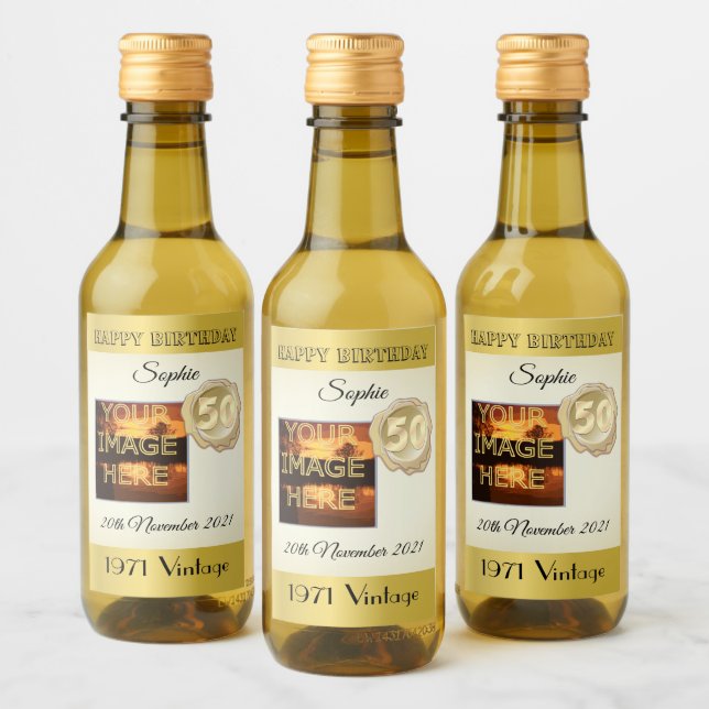 Personalised Mini 50th Birthday Wine Bottle Labels (Bottles)