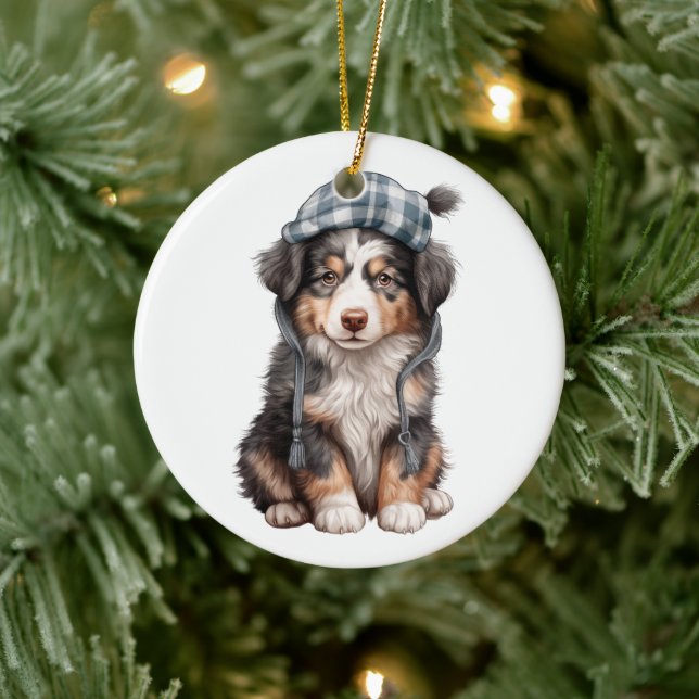Personalised Miniature American Shepherd Dog Ceramic Ornament (Tree)